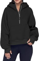 ⁦سويت شيرت نسائي عصري قصير من الصوف للخريف والشتاء، بلوفر فضفاض بنصف سحاب بلون بني مقاس XXL⁩ - الصورة ⁦4⁩