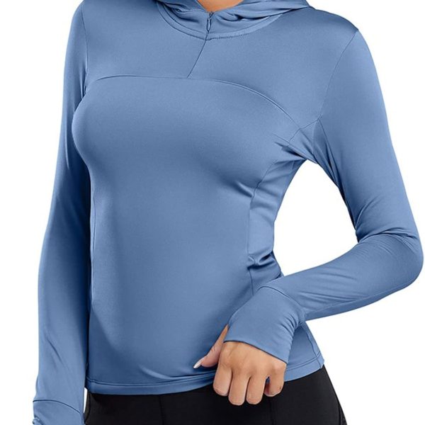سويت شيرت حريمي من TOEE بسحاب رياضي بأكمام طويلة معاطف رياضية سترة لياقة بدنية سويت شيرت رياضة سترة رياضية بغطاء رأس (اللون: أزرق، المقاس: XX-Large)