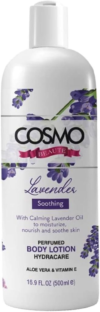 لوشن معطر للجسم برائحة اللافندر الفاخر من كوزمو بيوتي 500 مل مع زيوت المهدئة لترطيب وتغذية وتهدئة البشرة متوهجة ترطيب صبار الالوفيرا وفيتامين E للعناية بالبشرة