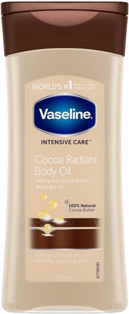 زيت جل للجسم من فازلين لحبس الرطوبة وإنعاش البشرة الجافة مع امتصاص سريع وملمس غير دهني، برائحة الكاكاو، 6.8 أونص