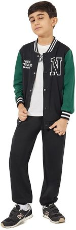 Styli Boys Color Block Varsity Jacket & Joggers Set