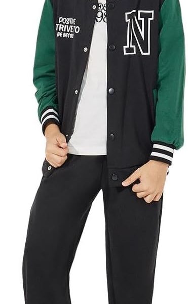 Styli Boys Color Block Varsity Jacket & Joggers Set