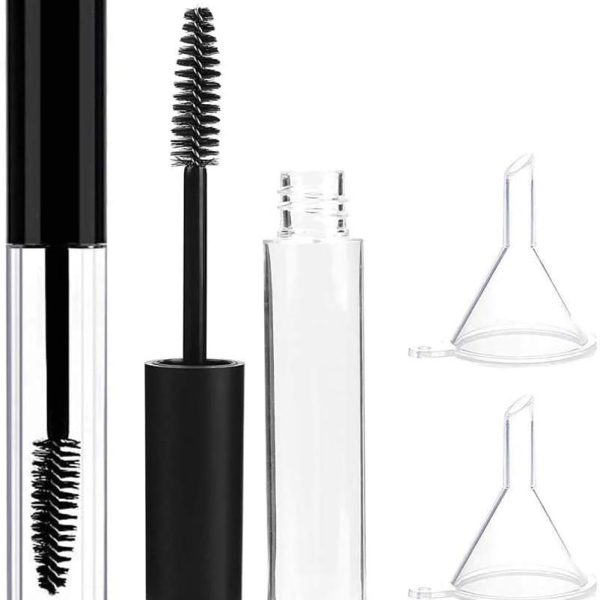 انبوب ماسكارا فارغ ديلفينو سعة 10 مل مع عصا للرموش زجاجة حاوية كريم الرموش قمع نقل ماصات لزيت الخروع مجموعة مثالية لمستحضرات التجميل التي تصنعها بنفسك قطعتين أسود