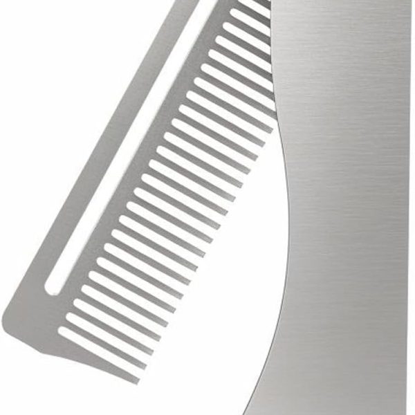 مشط لحية معدني قابل للطي، مشط جيب بأسنان دقيقة للعناية باللحية وتصفيف الشعر والشارب، مشط قلاب مدمج للرجال، فضي