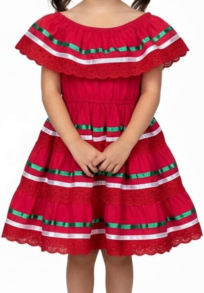 فستان مكسيكي تقليدي للبنات سينكو دي مايو فييستا من يونيك، مقاس 2-14، قطن