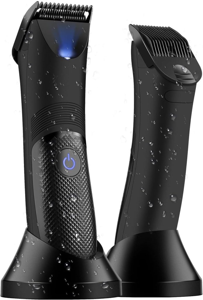 ماكينة حلاقة كهربائية للجسم من ابوتو، ماكينة حلاقة شعر الجسم مقاومة للماء للرجال والنساء، ماكينة تشذيب شعر الفخذ مع مؤشر LED للكرات، شفرة سيراميك قابلة للاستبدال للاستخدام الرطب والجاف، شحن USB