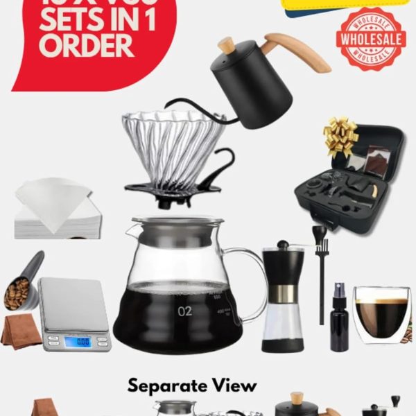 ماكينة تحضير القهوة بالسكب من الأعلى من دوبيو بسعة 600 مل، مجموعة تخمير يدوية V60 مع مطحنة ومنقط ومقياس