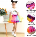 ⁦تنورة توتو بالوان قوس قزح، تنورة باليه متعددة الطبقات من التول للفتيات الصغيرات، تنورة توتو نيون لرقص الباليه وحفلات اعياد الميلاد والحفلات التنكرية⁩ - الصورة ⁦3⁩