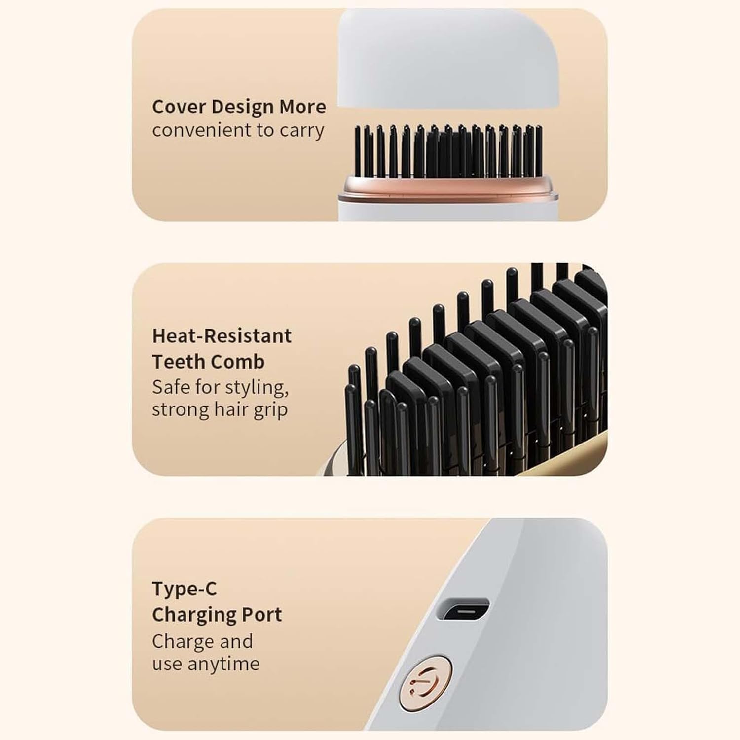 61WflbRGZKL._AC_SL1500_.jpg مشط صغير محمول لفرد الشعر من الميكاكوز، مكواة فرد شعر ساخنة للسفر، تحكم في التجعد المجعد/القصير، اداة فرد الشعر المحمولة، شحن USB نوع سي - الصورة 2