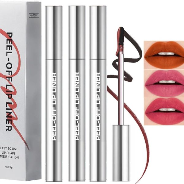 مجموعة تاتو تحديد شفاه مات قابلة للتقشير من باوردر 3 قطع، مقاومة للماء والتلطخ، قلم تحديد شفاه قابل للتقشير، ملمع شفاه زهري يدوم طويلا، احمر شفاه سائل نود مات