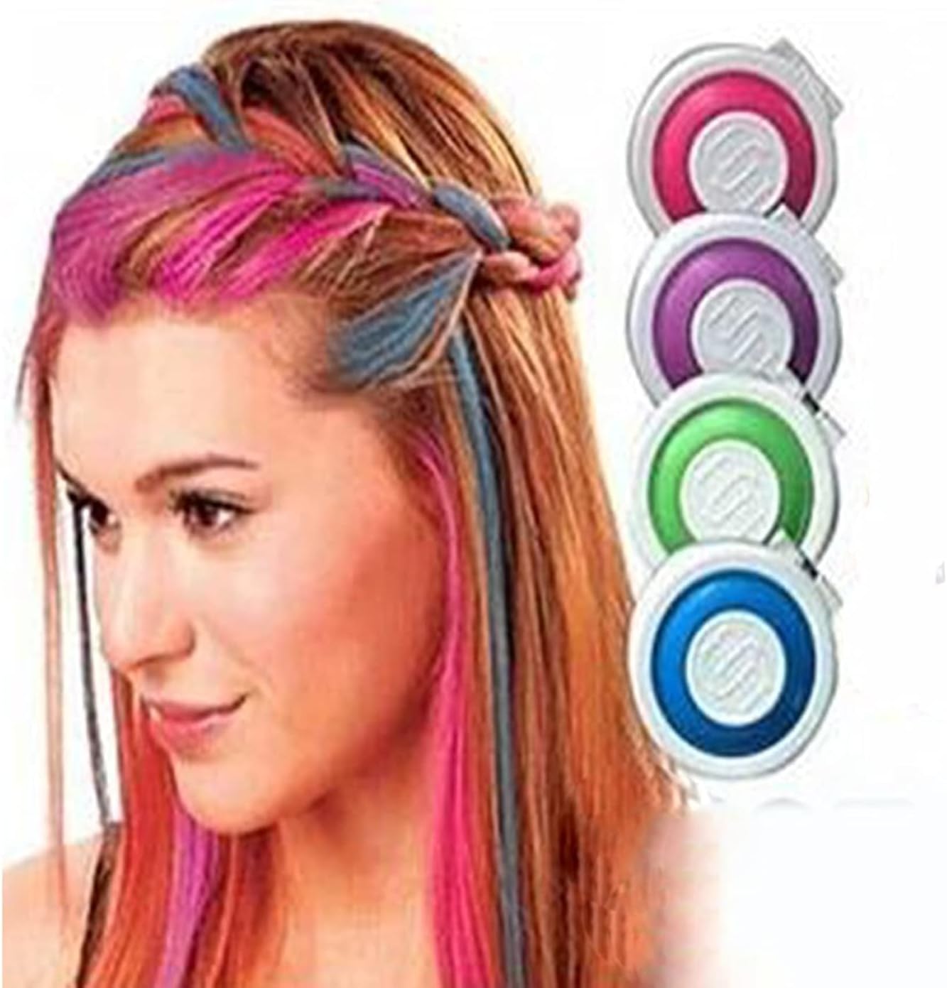 61hEMFtG6L._AC_SL1500_.jpg طباشير شعر مؤقت من هوت هيوز (4 قطع طباشيرية)، أزرق، أخضر، وردي