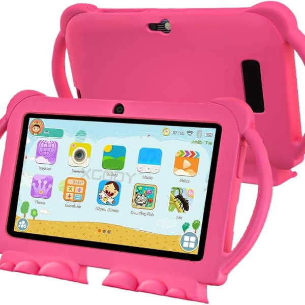 تابلت للاطفال 7 انش، رباعي النواة اندرويد 12 2 جيجا 32 جيجا، تحكم ابوي، حماية العين، حافظة مضادة للصدمات، كاميرا مزدوجة، واي فاي، بلوتوث، تابلت تعليمي للاطفال - K5 (زهري)