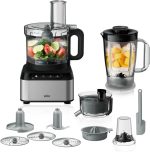 براون محضر طعام 12 في 1 ، 800 واط سرعتان وظيفة النبض سعة الوعاء 2.1 لتر خلاط 1.2 قرص التقطيع والبشر عصارة حمضيات عجانه EP325SI فضي