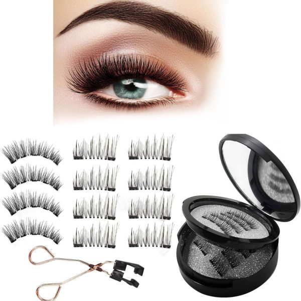 رموش مغناطيسية بدون قلم تحديد عيون من الميكاكوز، 6 ازواج من الرموش المغناطيسية القابلة لاعادة الاستخدام بطبقتين بمظهر طبيعي، مجموعة رموش صناعية ثلاثية الابعاد بدون صمغ مع ملاقط تطبيق، رموش صناعية