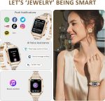 ⁦ساعة ذكية من اتش اكس كيو اس تي بي جي الرد / اجراء المكالمات 1.57 انش للنساء مقاومة للماء بتصنيف IP67 ومينا ماسي لتتبع اللياقة البدنية ومعدل ضربات القلب ومراقبة النوم وعداد الخطوات، ذهبي وردي⁩ - الصورة ⁦3⁩