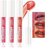 مجموعة مكياج مكونة من 3 قطع، ملمع شفاه سائل ناعم ولامع مع الوان متنوعة غنية للفتيات والنساء (لون بي)