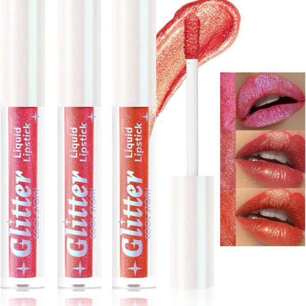 مجموعة مكياج مكونة من 3 قطع، ملمع شفاه سائل ناعم ولامع مع الوان متنوعة غنية للفتيات والنساء (لون بي)