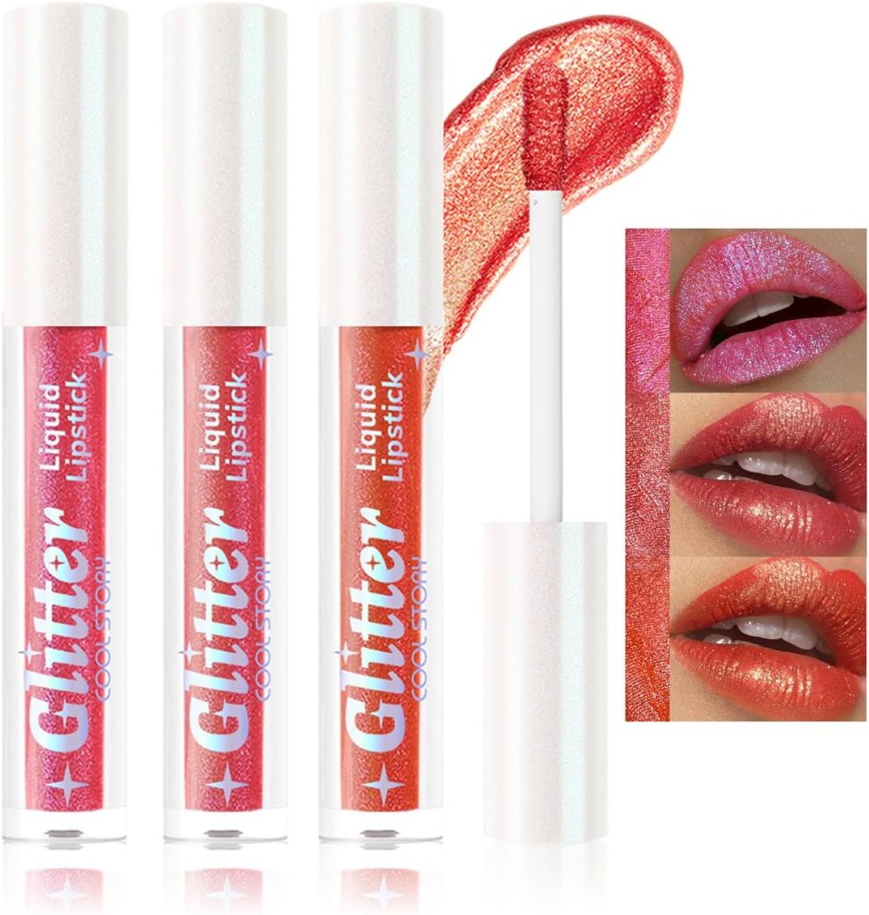 مجموعة مكياج مكونة من 3 قطع، ملمع شفاه سائل ناعم ولامع مع الوان متنوعة غنية للفتيات والنساء (لون بي)