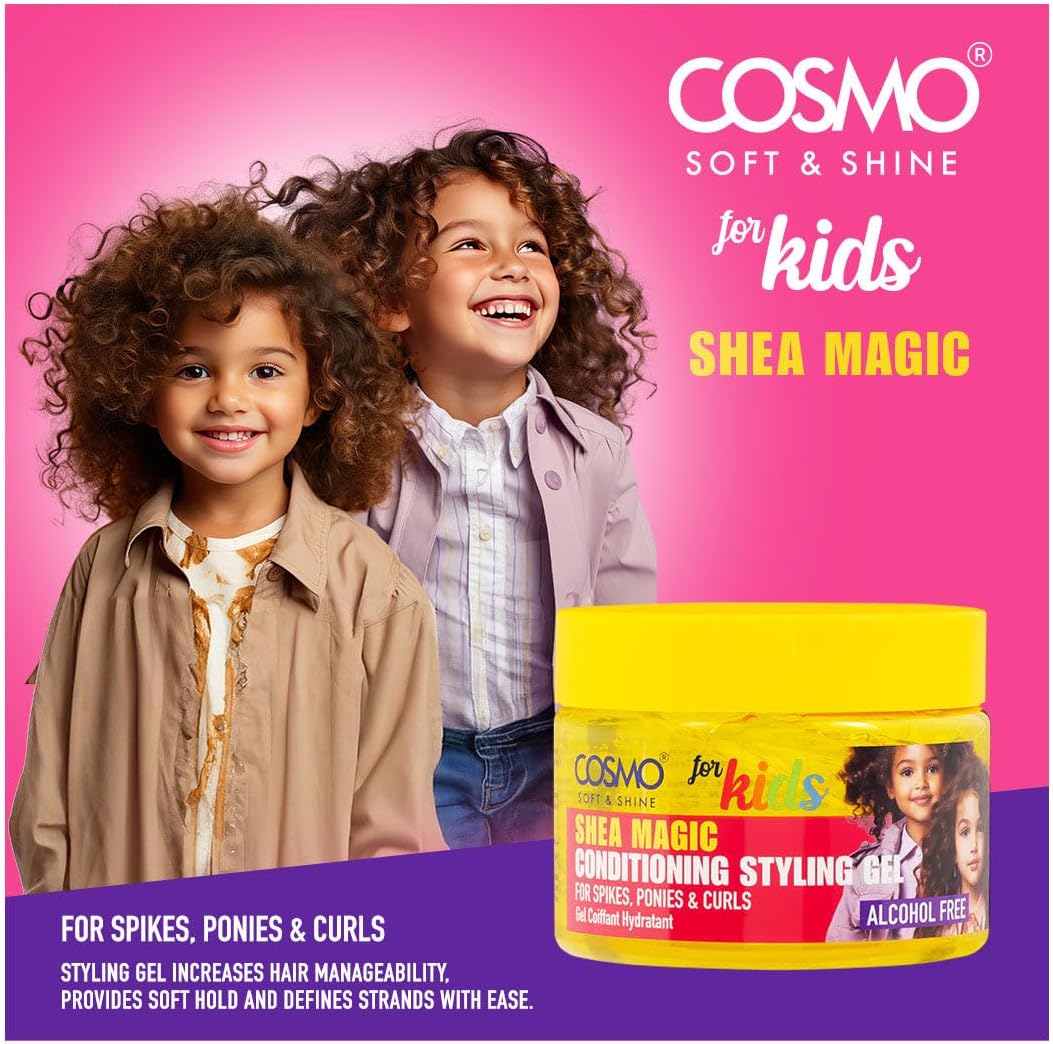 71AnAKQIRDL._AC_SL1200_.jpg جل تصفيف الشعر سوفت اند شاين شيا ماجيك من كوزمو للعناية بالشعر للاطفال، 325 غرام - 10.9 اونصة، للمسامير والمهور والتجعيدات بدون تركيبة دهنية، تركيبة لطيفة ومغذية، خال من الكحول - الصورة 2