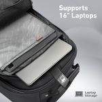 ⁦شنطة بعجلات للابتوب مقاس 16 انش من بروميت مقاومة للماء مع احزمة ظهر قابلة للتعديل جيوب تخزين كبيرة واسعة عجلات تزلج وسحابات محكمة واجهزة التابلت موديل Mogul-TR نايلون أسود⁩ - الصورة ⁦3⁩