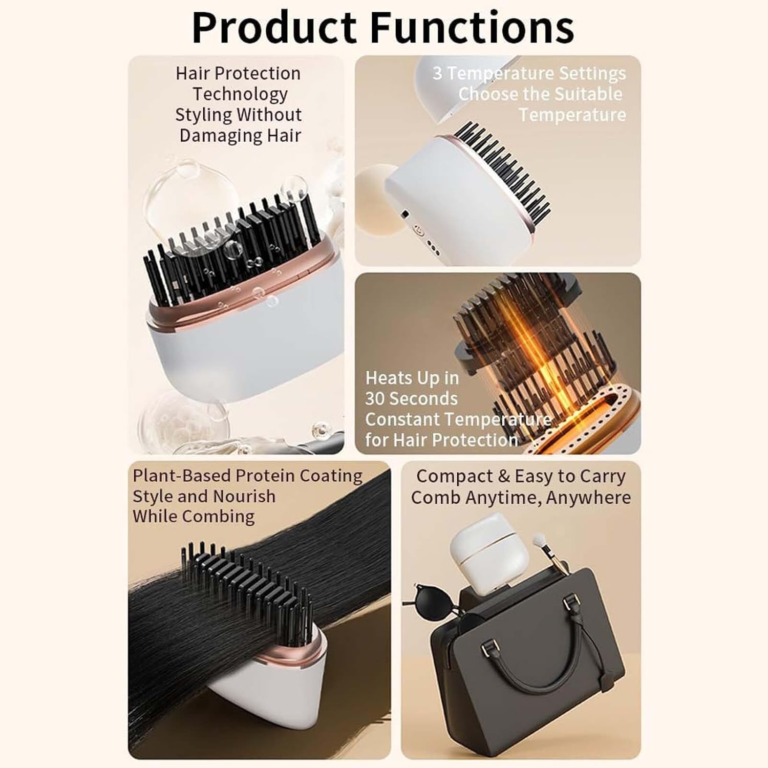 71BSsTGO63L._AC_SL1500_.jpg مشط صغير محمول لفرد الشعر من الميكاكوز، مكواة فرد شعر ساخنة للسفر، تحكم في التجعد المجعد/القصير، اداة فرد الشعر المحمولة، شحن USB نوع سي - الصورة 5