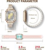 ⁦ساعة ذكية من اتش اكس كيو اس تي بي جي الرد / اجراء المكالمات 1.57 انش للنساء مقاومة للماء بتصنيف IP67 ومينا ماسي لتتبع اللياقة البدنية ومعدل ضربات القلب ومراقبة النوم وعداد الخطوات، ذهبي وردي⁩ - الصورة ⁦7⁩