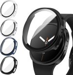 جراب صلب لساعة جالكسي 8 مقاس 44 ملم، واقي شاشة من الزجاج المقسى، غطاء واقي لكامل الجسم، ممتص للصدمات من البولي كربونات فائق النحافة ومضاد للصدمات لساعة جالكسي ووتش 8، مضاد للخدش (موديل 2025، 4 قطع)