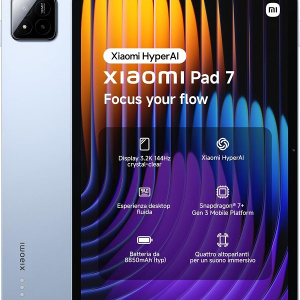 شاومي باد 7 إصدار واي فاي عالمي (بدون مكالمات أو رسائل نصية)، شاشة 11.2 بوصة 3.2K تردد 144Hz، بطارية 8850 ميلي امبير/ساعة، بلوتوث 5.4، أربعة مكبرات صوت، 13 ميجابكسل، موديل 2410CRP4CG (أزرق، 128GB+8GB)