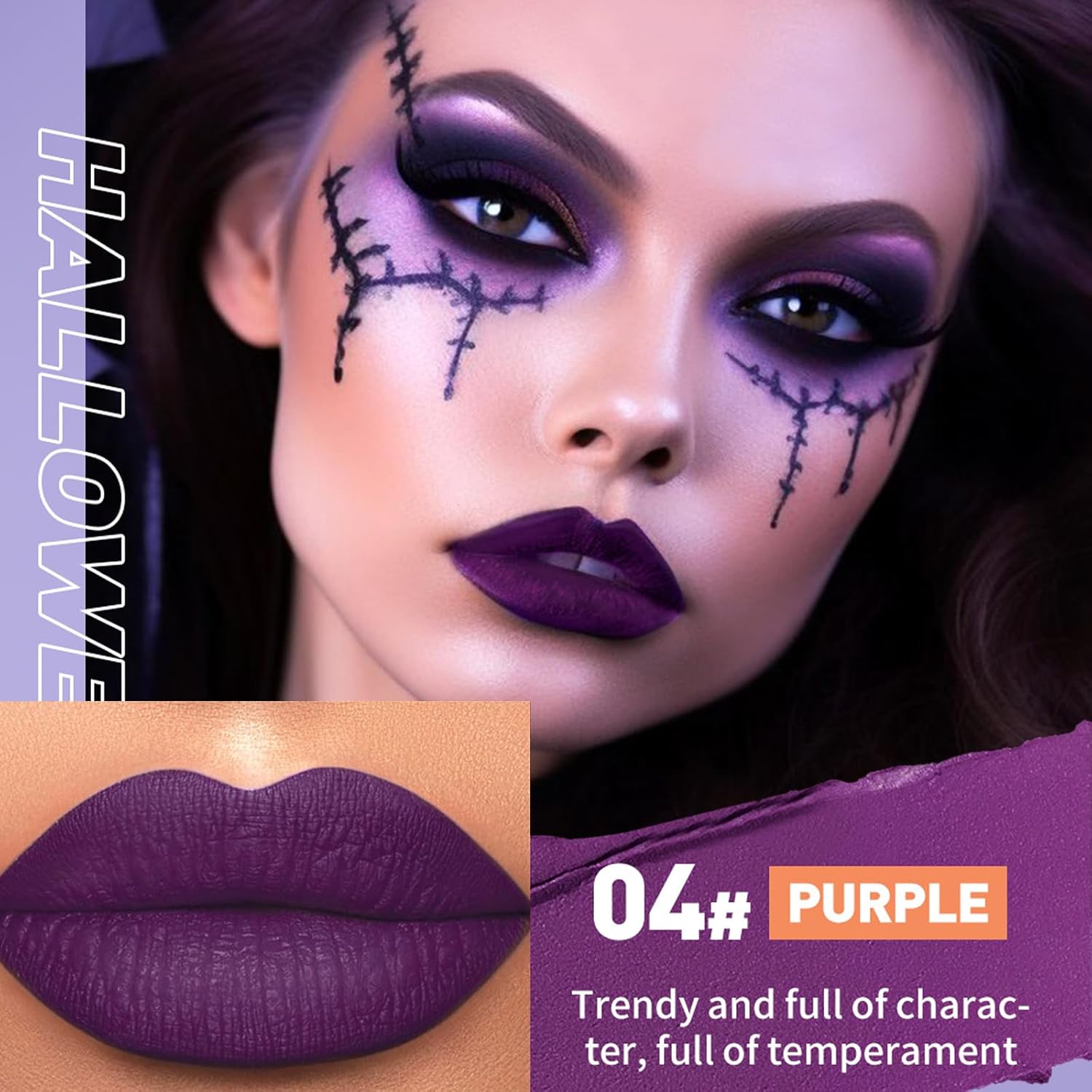 71YTT2ImzL._AC_SL1500_.jpg احمر شفاه غير لامع من 6 الوان، ملمع شفاه قوطي مقاوم للماء، احمر شفاه مخملي بلون اخضر وارجواني واحمر للحفلات التنكرية والازياء التنكرية ومكياج الهالوين - الصورة 8