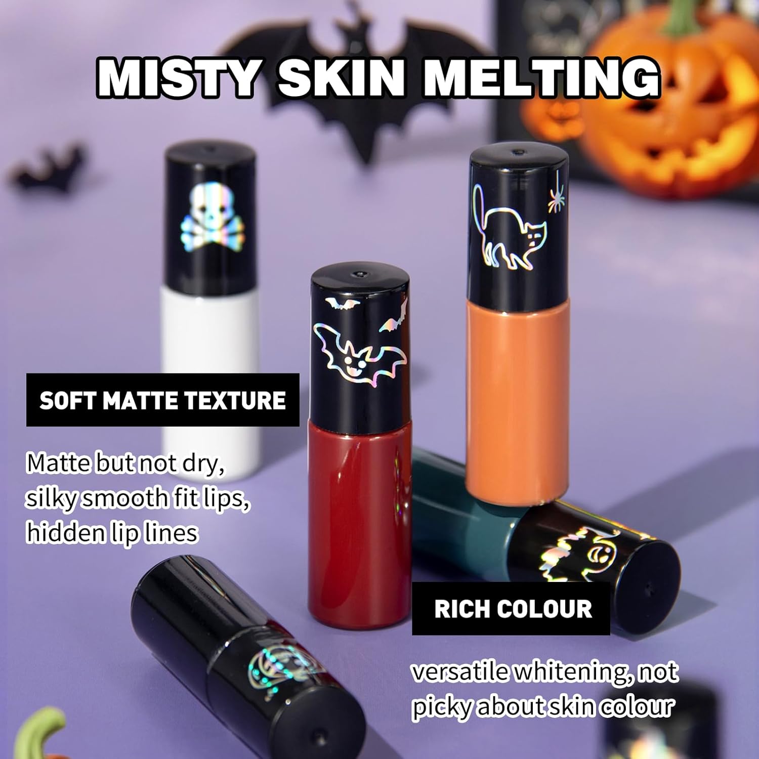 71Z56oWsLCL._AC_SL1500_.jpg احمر شفاه غير لامع من 6 الوان، ملمع شفاه قوطي مقاوم للماء، احمر شفاه مخملي بلون اخضر وارجواني واحمر للحفلات التنكرية والازياء التنكرية ومكياج الهالوين - الصورة 7