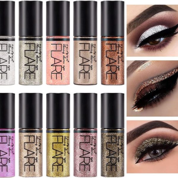 مجموعة ظلال عيون سائلة لامعة مقاومة للماء مكونة من 10 قطع، مجموعة اقلام تحديد عيون ذهبية تدوم طويلا، مكياج ظلال عيون لامع للعيون، سومبرا دي بارا اوجوس