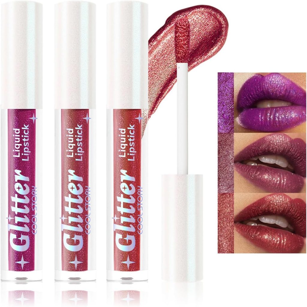 مجموعة مكياج مكونة من 3 قطع، ملمع شفاه سائل ناعم ولامع مع الوان متنوعة غنية للفتيات والنساء (لون سي)