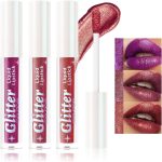 مجموعة مكياج مكونة من 3 قطع، ملمع شفاه سائل ناعم ولامع مع الوان متنوعة غنية للفتيات والنساء (لون سي)