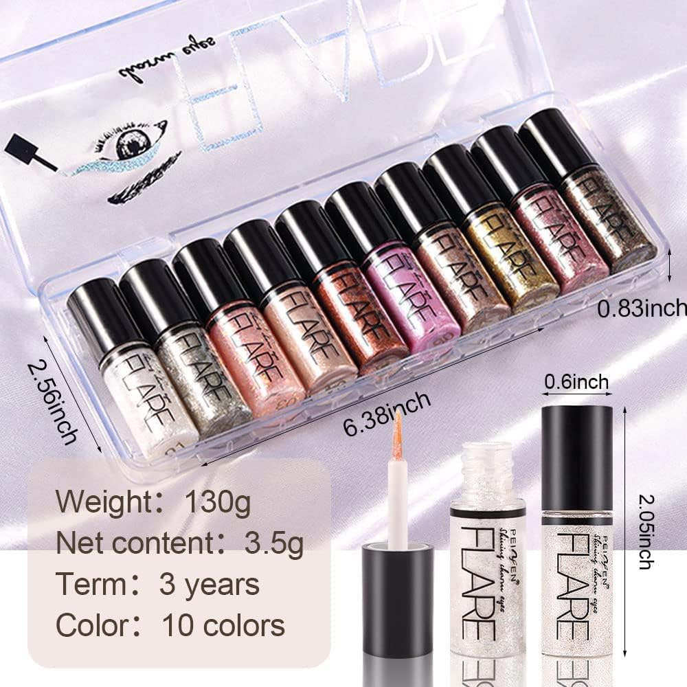 71dIfBJhgFL._AC_SL1000_.jpg مجموعة ظلال عيون سائلة لامعة مقاومة للماء مكونة من 10 قطع، مجموعة اقلام تحديد عيون ذهبية تدوم طويلا، مكياج ظلال عيون لامع للعيون، سومبرا دي بارا اوجوس - الصورة 6