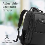 ⁦شنطة بعجلات للابتوب مقاس 16 انش من بروميت مقاومة للماء مع احزمة ظهر قابلة للتعديل جيوب تخزين كبيرة واسعة عجلات تزلج وسحابات محكمة واجهزة التابلت موديل Mogul-TR نايلون أسود⁩ - الصورة ⁦4⁩