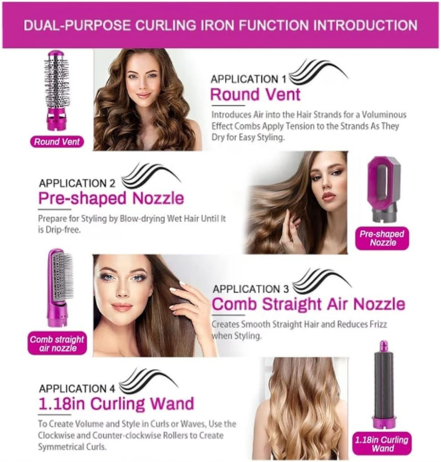 71hHpYPBb7L._AC_SL1500_.jpg أداة تصفيف وتجفيف الشعر 5 في 1، مزودة بمكواة فرد وفرشاة تجعيد ومشط مع 5 رؤوس قابلة للتبديل، لتجفيف الشعر بسرعة وتنعيمه وتجعيده وفرده للنساء - الصورة 6