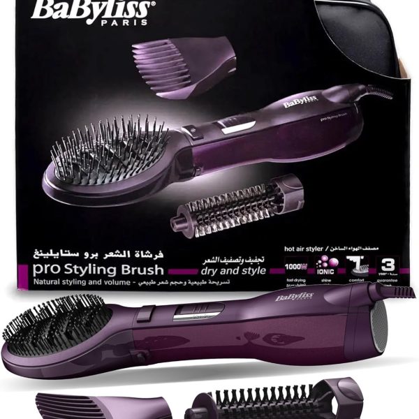 بيبيليس مصفف الشعر الهوائي, 1000 واط, سرعتان, 2 اعدادات لدرجه للحراره, هواء بارد, فرشاه مجداف, فرشاه مستديره, AS115SDE, أرجواني قد يختلف تصميم العبوة