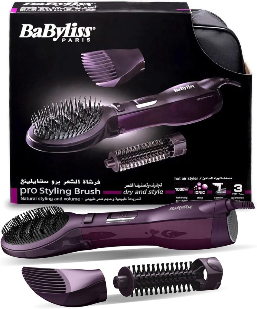 بيبيليس مصفف الشعر الهوائي, 1000 واط, سرعتان, 2 اعدادات لدرجه للحراره, هواء بارد, فرشاه مجداف, فرشاه مستديره, AS115SDE, أرجواني قد يختلف تصميم العبوة