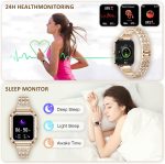 ⁦ساعة ذكية من اتش اكس كيو اس تي بي جي الرد / اجراء المكالمات 1.57 انش للنساء مقاومة للماء بتصنيف IP67 ومينا ماسي لتتبع اللياقة البدنية ومعدل ضربات القلب ومراقبة النوم وعداد الخطوات، ذهبي وردي⁩ - الصورة ⁦5⁩