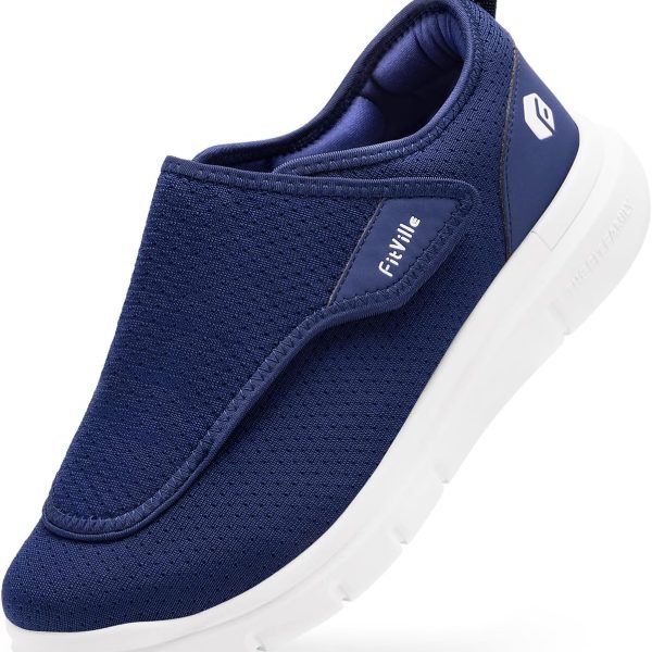 فيتفيل حذاء لمرضى السكري للرجال، عريض للغاية سهل الارتداء للاقدام المتورمة، مشي قابل للتعديل لكبار السن لتخفيف الام القدم والاعتلال العصبي