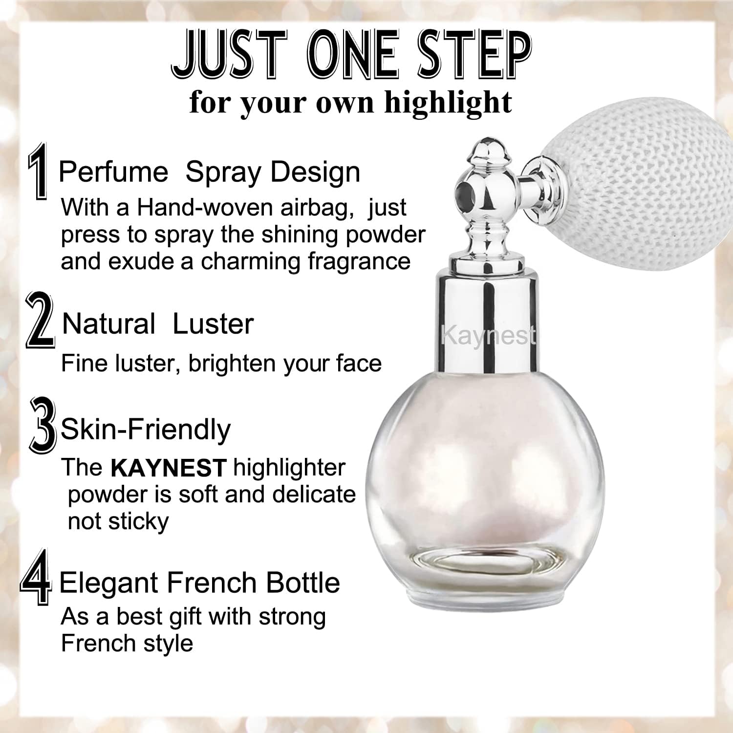 71ox7cbOvgL._AC_SL1500_.jpg بخاخ مسحوق هايلايتر عالي اللمعان للوجه والجسم (بلون بيرل وايت)، من كاينيست - الصورة 5