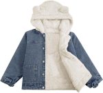 جيمي جاكيت جينز للبنات، معطف شتوي بغطاء للرأس مع بطانة من الصوف الصناعي للاطفال الصغار بتصميم سميك مزين بالترتر