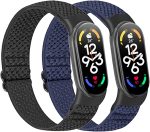 أساور ساعة قابلة للتعديل من النايلون المرن، سوار معصم رياضي بديل للرجال والنساء متوافق مع ساعة شاومي مي باند 7/6/5 من ريلتينج، عبوة من قطعتين