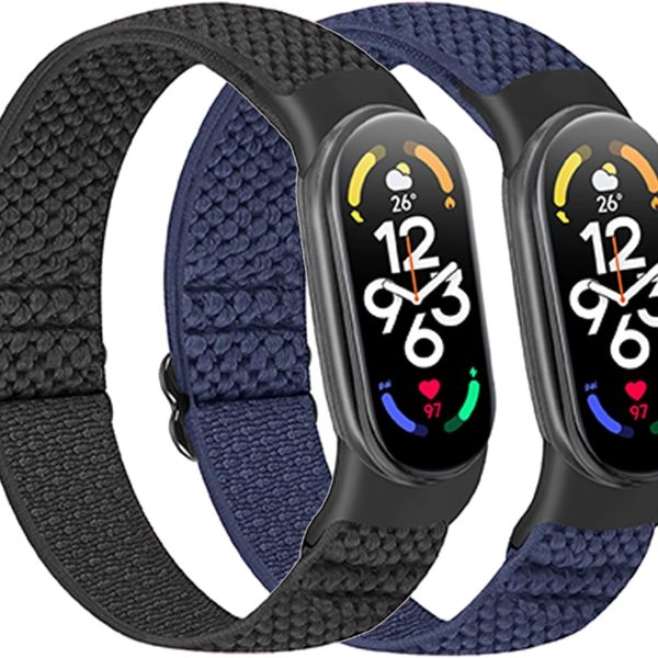 أساور ساعة قابلة للتعديل من النايلون المرن، سوار معصم رياضي بديل للرجال والنساء متوافق مع ساعة شاومي مي باند 7/6/5 من ريلتينج، عبوة من قطعتين