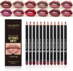 مجموعة اقلام تحديد شفاه مات من 12 لون، اقلام تحديد شفاه مقاومة للماء تدوم طويلا لتحديد وملء الشفاه بملمس ناعم، مجموعة مكياج شفاه بيج نود ممتازة للاستخدام اليومي، خيارات الوان جريئة ورقيقة