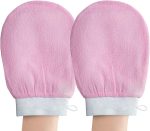 قفازات تقشير من اي سي في للاستحمام والعناية بالبشرة وتنظيف الجسم وإزالة الجلد الميت - عبوة قطعتين - بينك زهري قماش