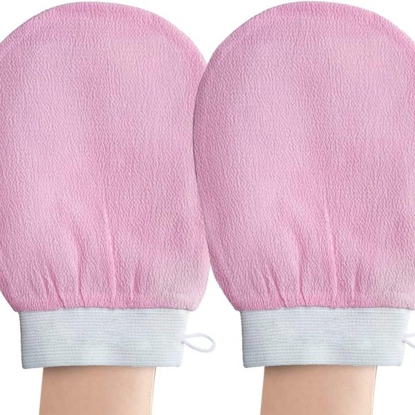 قفازات تقشير من اي سي في للاستحمام والعناية بالبشرة وتنظيف الجسم وإزالة الجلد الميت - عبوة قطعتين - بينك زهري قماش