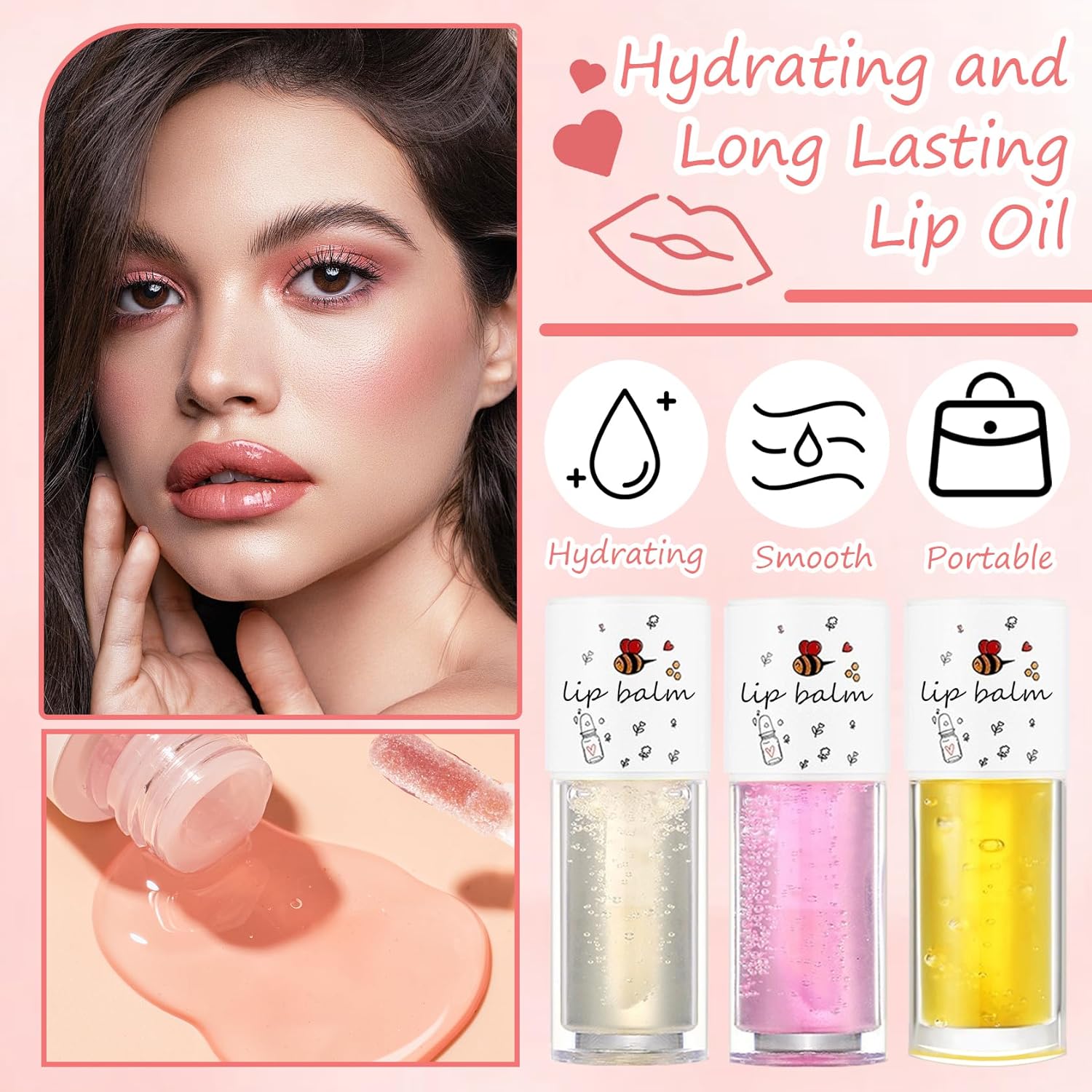 81ckfKxSM7L._AC_SL1500_.jpg 3 قطع من زيت ملمع الشفاه المرطب، ملمع شفاه شفاف مرطب، مرطب شفاه ملون غير لزج، ملمع شفاه مغذي يدوم طويلا - الصورة 7
