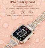 ⁦ساعة ذكية من اتش اكس كيو اس تي بي جي الرد / اجراء المكالمات 1.57 انش للنساء مقاومة للماء بتصنيف IP67 ومينا ماسي لتتبع اللياقة البدنية ومعدل ضربات القلب ومراقبة النوم وعداد الخطوات، ذهبي وردي⁩ - الصورة ⁦9⁩