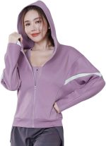 Women Sweatshirts Sports Running Jackets Women Gym Yoga Hoodies Long Sleeve Sportswear Tops Spring Autumn Fitness Workout Jogging Outwear (Color : Purple, Size : Large)